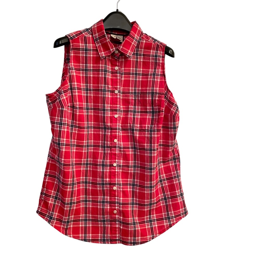 St John's Bay cotton red plaid sleeveless collared blouse M